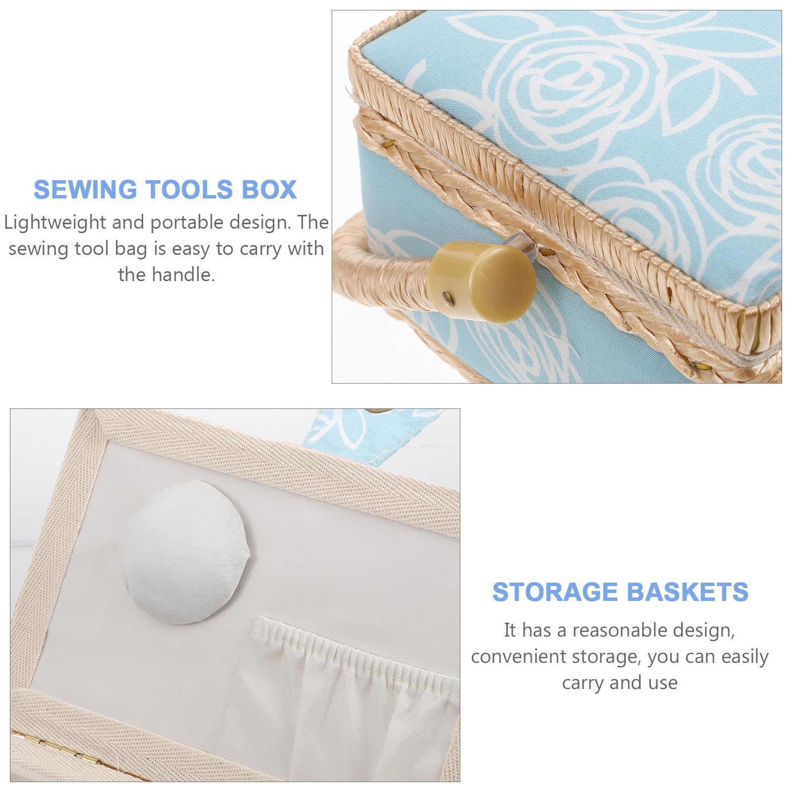 MAGICLULU Caja de Almacenamiento de Costura de Tela Diseño Europeo, Cesta Organizadora de Poliéster Azul Claro Capacidad Grande para Hogar y Oficina, Portaherramientas de Bordado Funcional