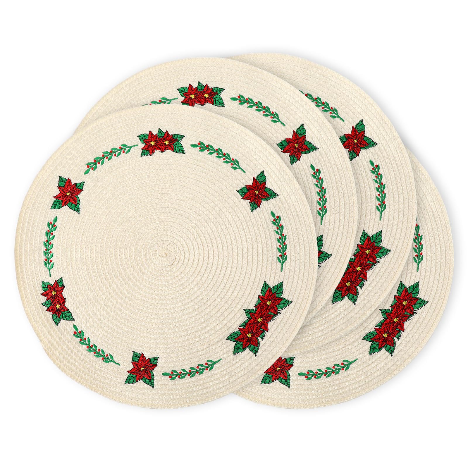 Sets de table de Noël poinsettia brodés Whaline pour sublimer votre repas de réveillon en famille