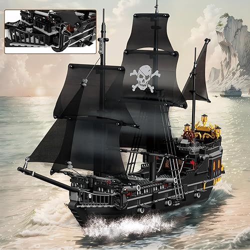 Miniatura 5 de Kit de construcción de modelo de barco pirata para adultos, no compatible con Lego, barcos y barcos, juego de bloques de construcción de juguete