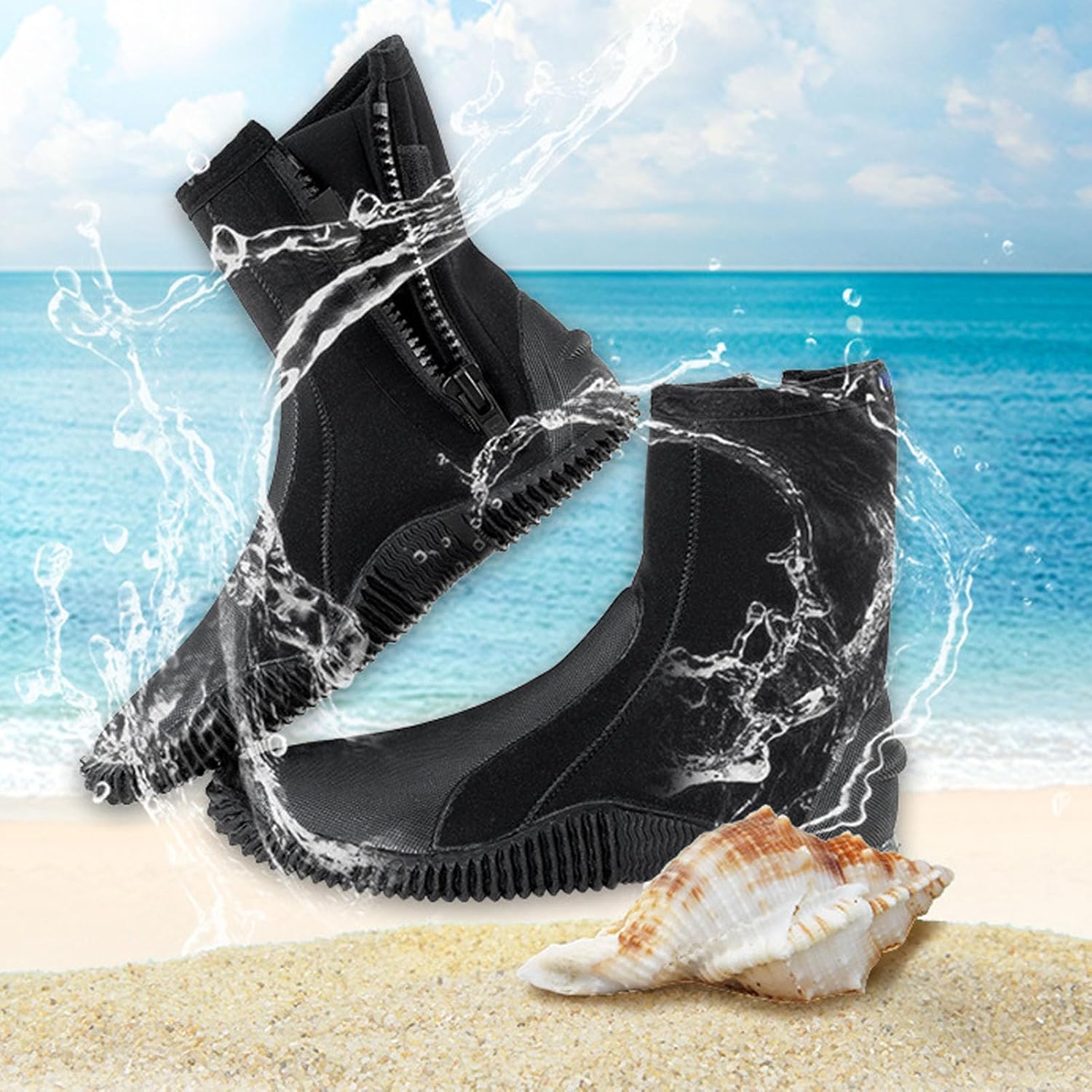 Diving Boots, 1 Pair Water Shoes 5MM High Top Slip Snorkeling Boots Surfing Swimming Shoes for Beach Water Activities Black