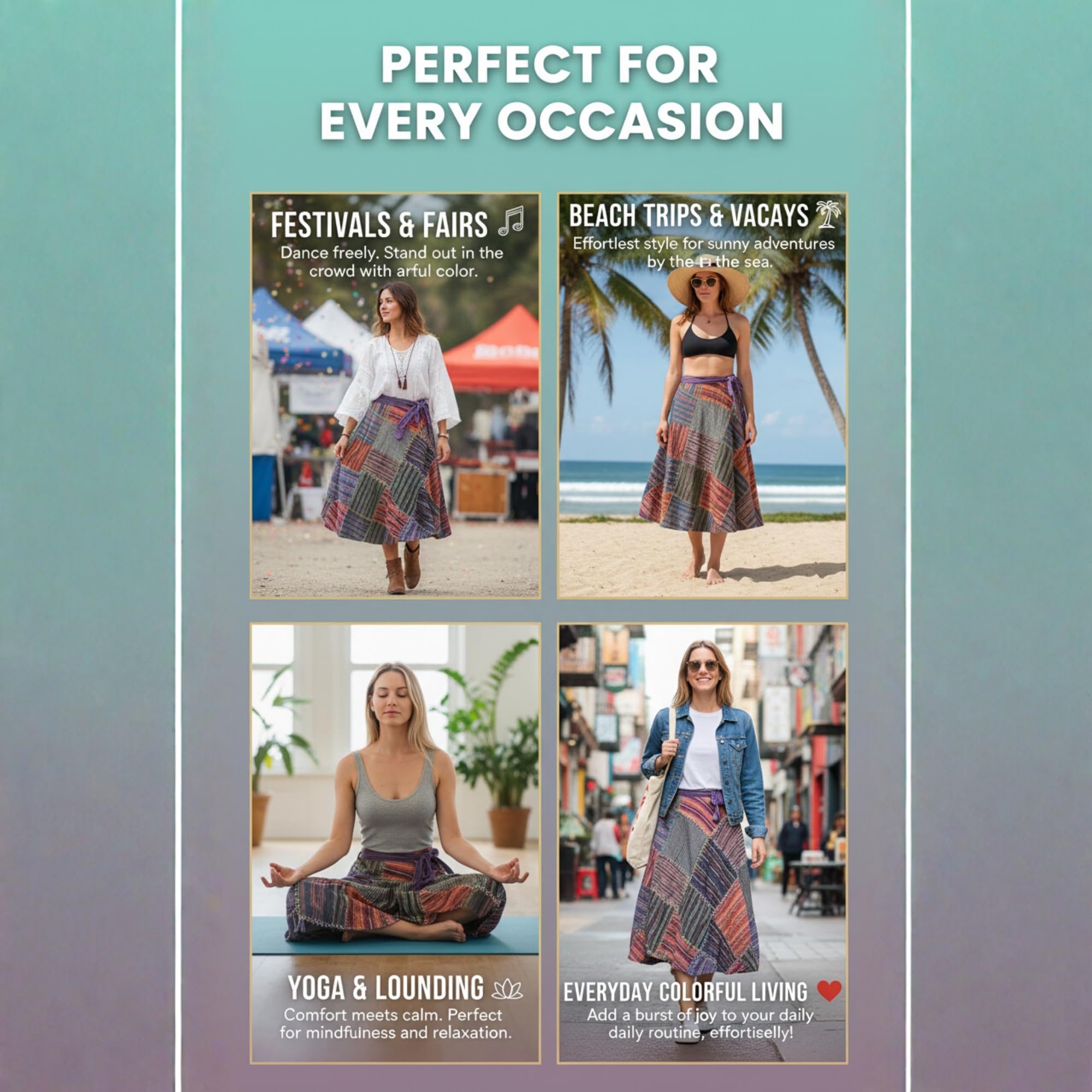 SHOPOHOLIC FASHION Envolvente Redondo Hippy Festival Patchwork Boho Falda Larga | Festival, longitud hasta la rodilla, multicolor