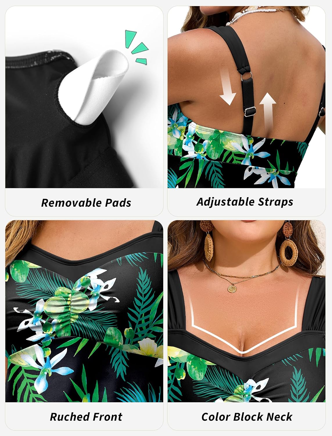 HUSKARY Tankini Swimsuits for Women Tummy Control Two Piece Bathing Suit Flowy Swim Tank Top with Boyshorts