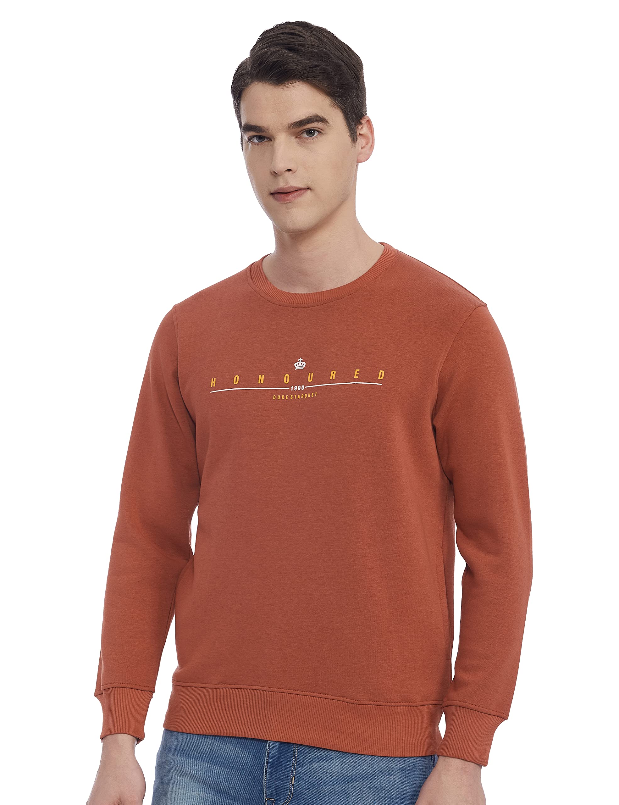 Duke Men's Cotton Fleece Blend Crew Neck Sweatshirt (MTLF3751_Rust_M_Rust_M)