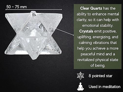Miniatura 3 de Amazing Gemstone Gran Cuarzo Transparente Merkaba Crystal - 2.5 Pulgadas 3D Metatrones Cubo Cristal Merkaba