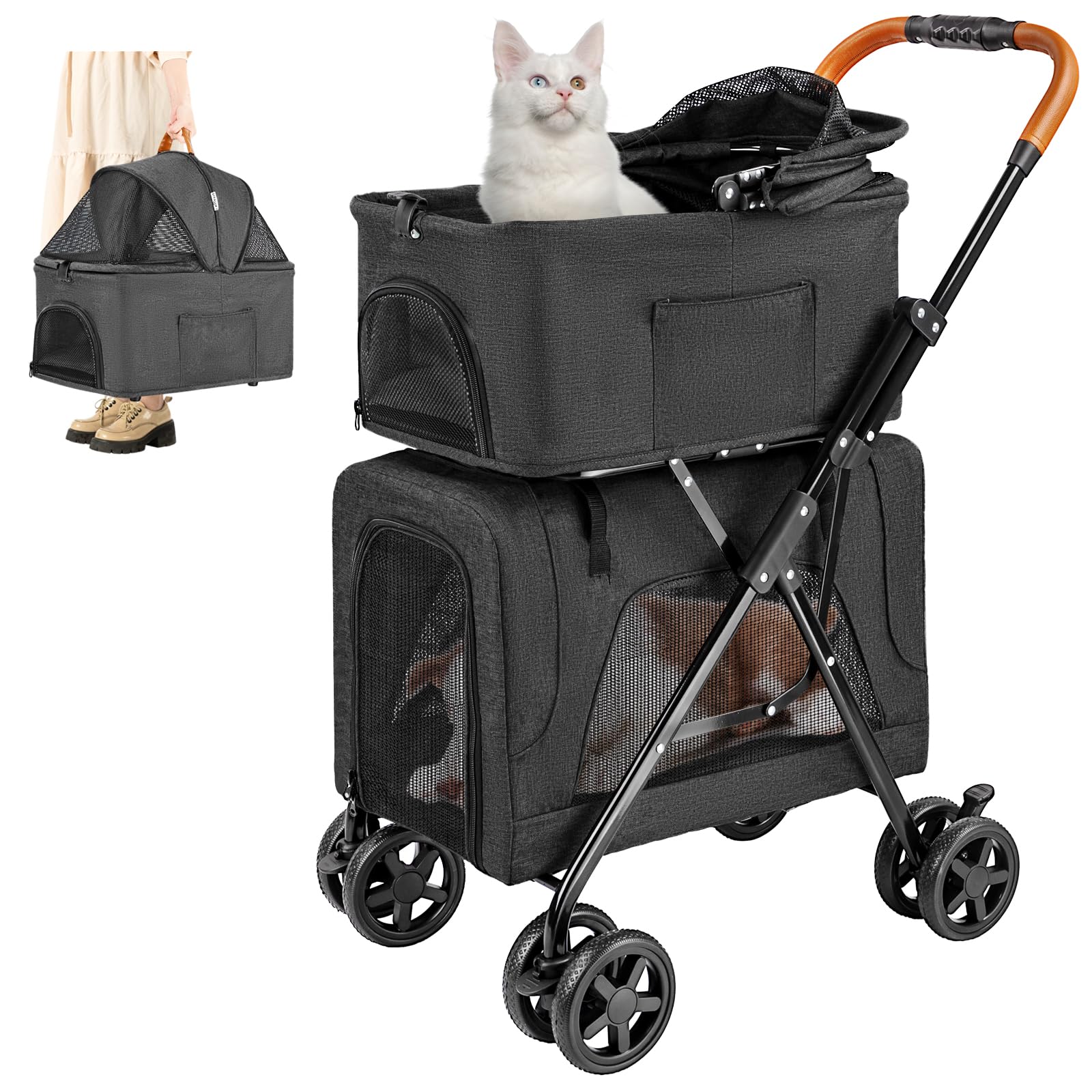 美品　LPOTIUS ペットカート ブラック送料込み Amazon.co.jp: LPOTIUS ペットカート 多頭 上下2段式 分離型