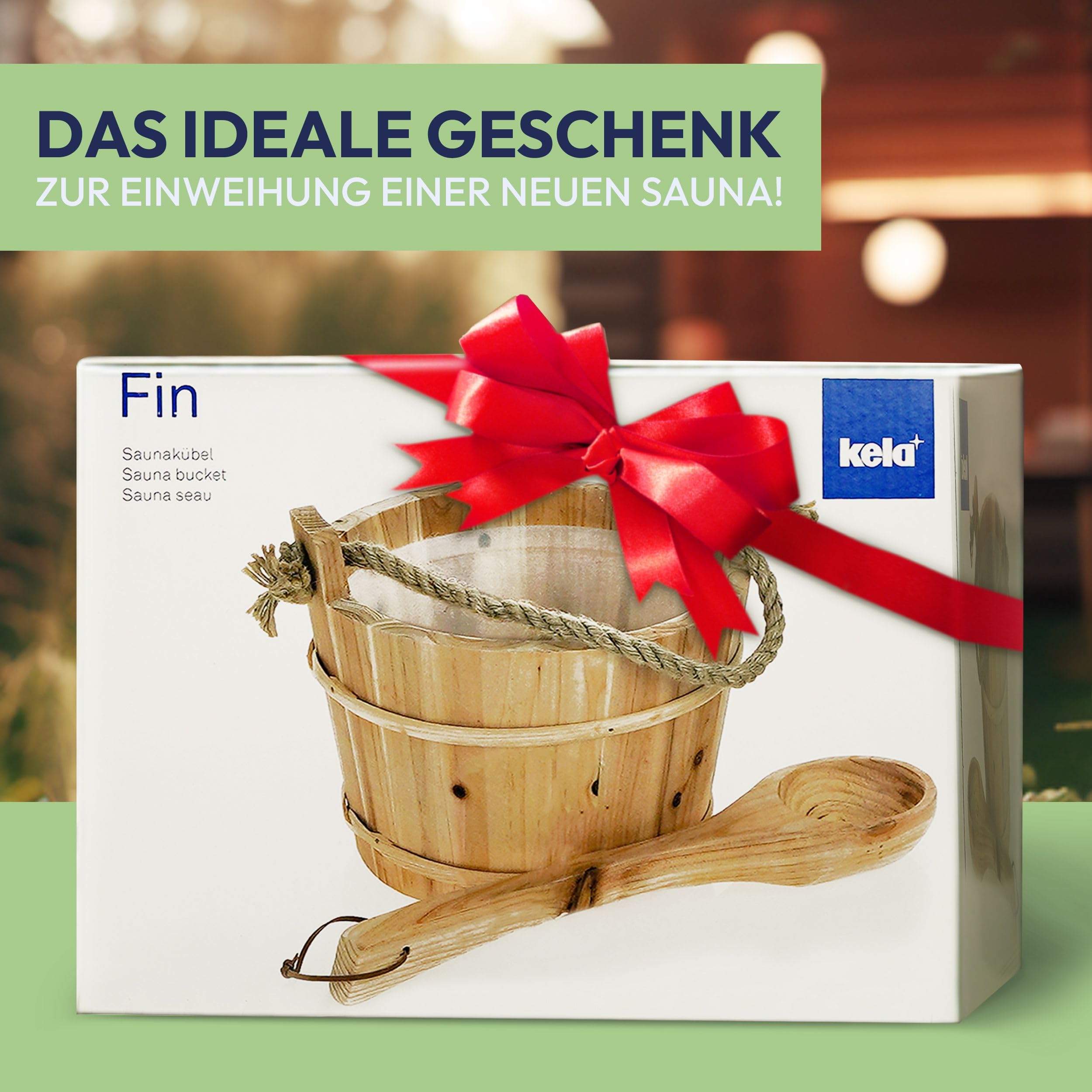 Kela Saunakübel Ø21 cm mit Holzkelle aus hochwertiger Fichte Sauna-Set incl. Kunststoffeinsatz