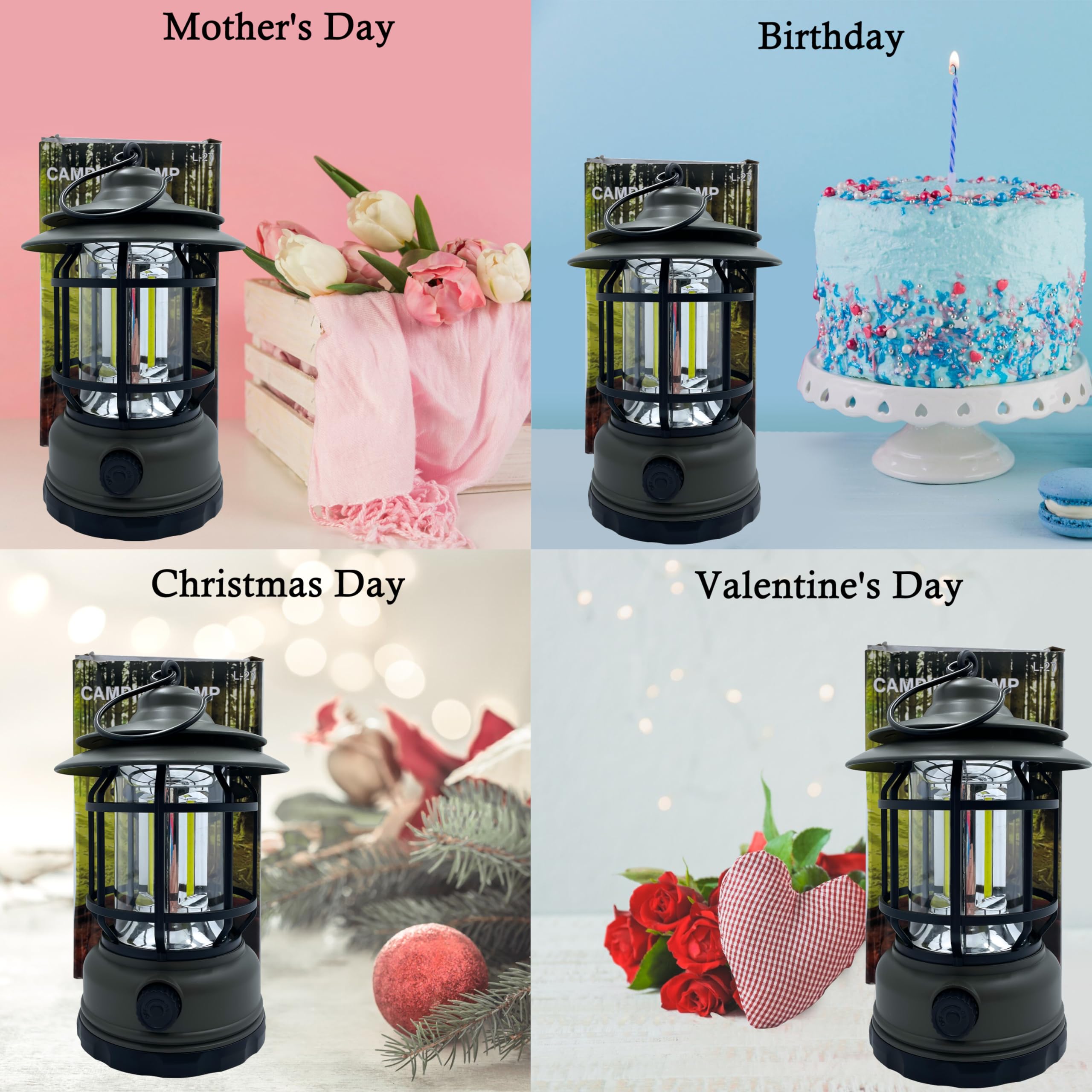 Paquete de 3 faroles LED portátiles de camping de 1500 lm, atenuación sin pasos, ligeros, retro, alimentados por batería, linterna recargable USB, kits de supervivencia, para interiores y exteriores