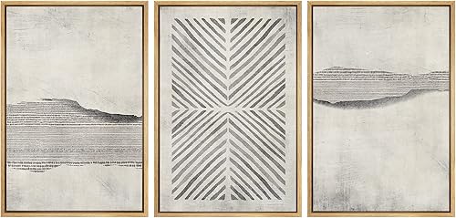 SIGNWIN Lienzo enmarcado para pared, juego de arte con líneas geométricas grunge, paisaje, formas abstractas, acogedor, neutro, arte moderno,