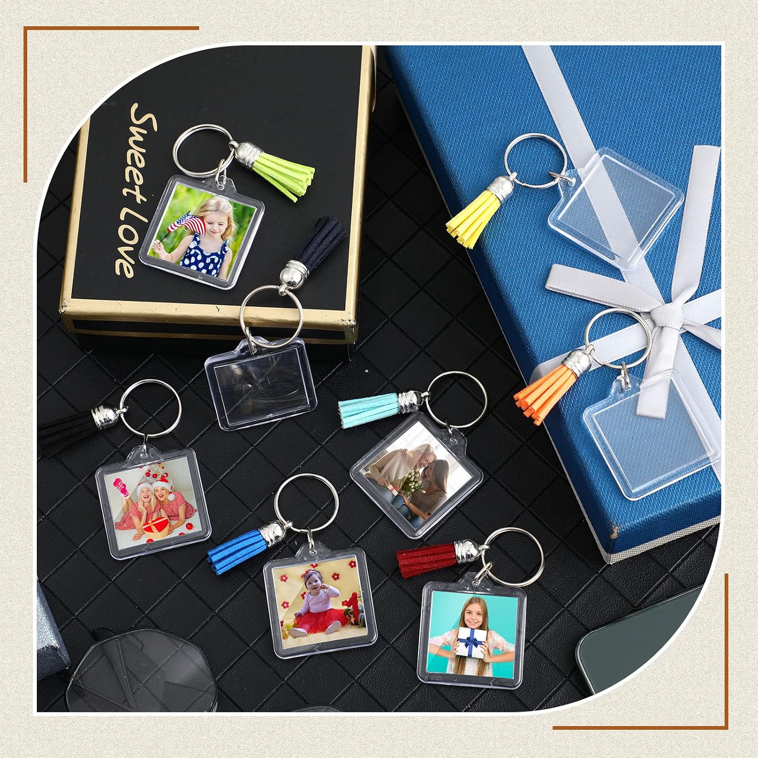 Yaomiao Acrylic Photo Keychain with Tassel Clear Blank Custom Keychain Frame Holder Insert Picture Keyring Making Kit