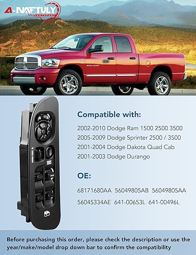 Miniatura 2 de Interruptor de elevalunas eléctrico principal del lado del conductor con bisel negro de repuesto para Dodge Ram 1500 2500 3500 2002-2010, Dakota