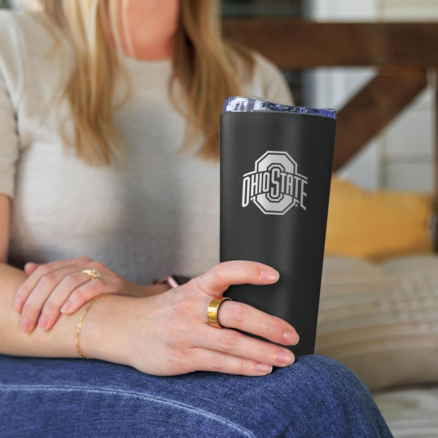 Logo Brands Premium Black Powder Coat Stainless Steel NCAA 20oz Ultra Travel Tumbler (Ohio State Buckeyes, 20oz, Ohio State Buckeyes) - Image 4