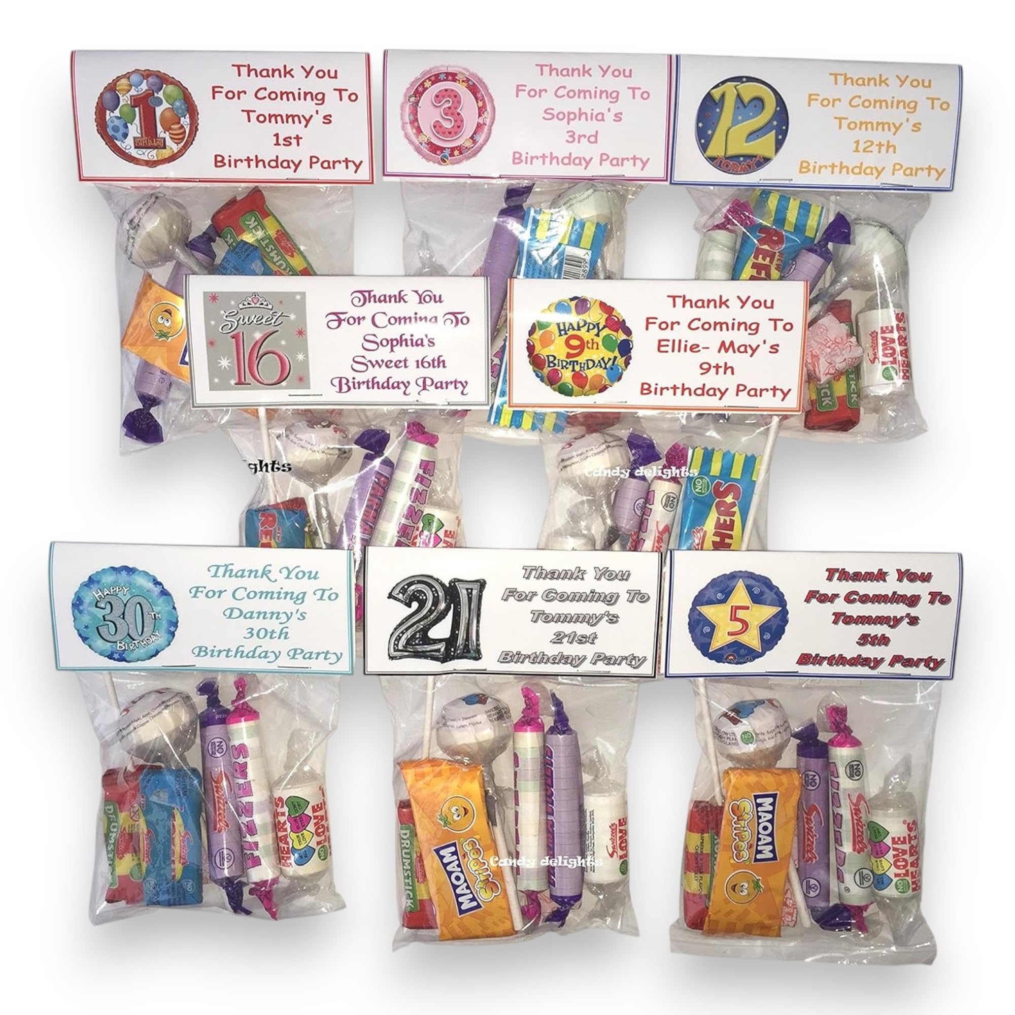 50 Personalised Birthday DIY Sweet Bag WRAPPERS - TOPPERS Party Favours