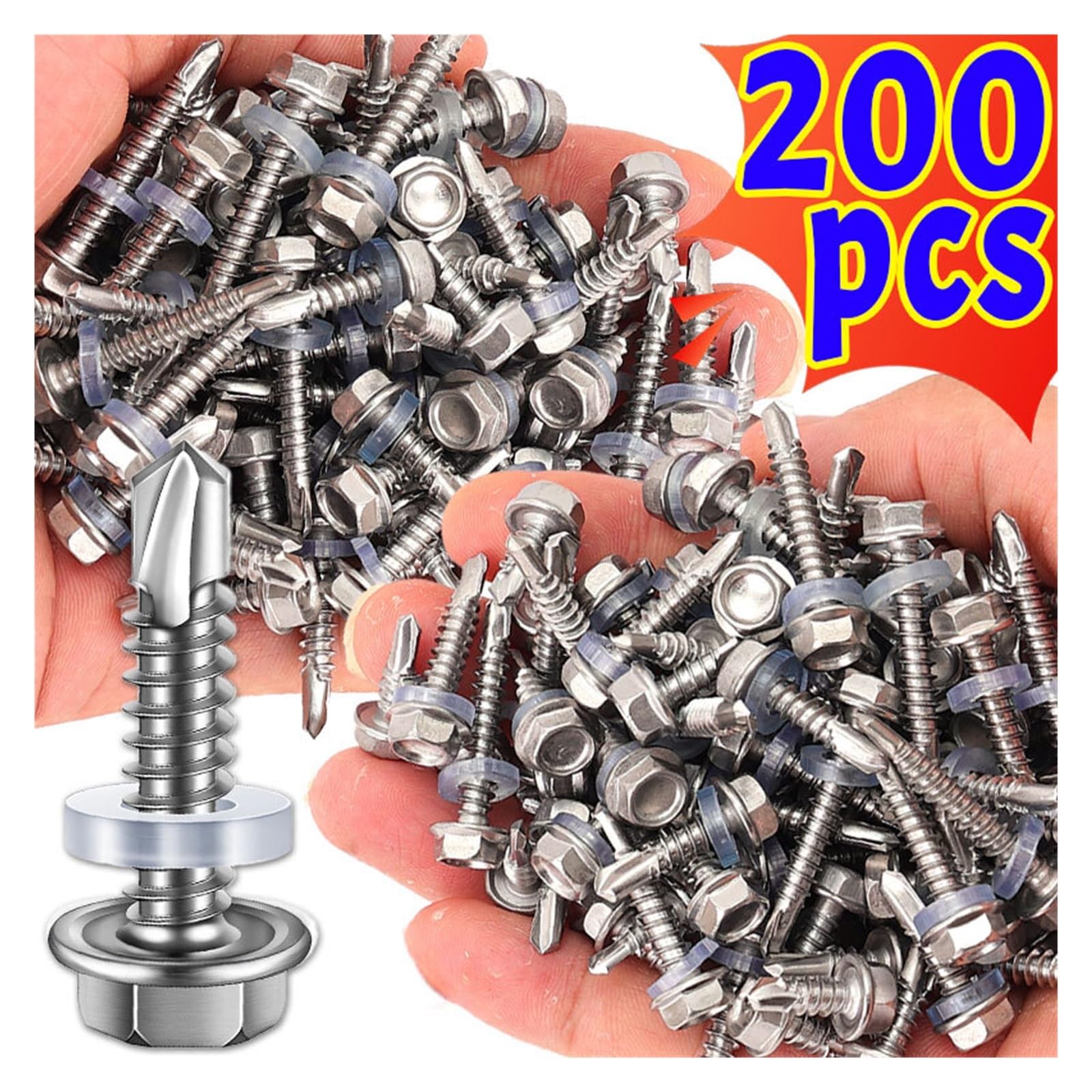 Tornillos Autorroscantes 200/20 piezas 410 tornillo autorroscante de acero inoxidable cabeza hexagonal resistente a la corrosión suministros Hardware sujeción(M4.8x19,200 PCS)