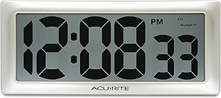 AcuRite 13.5â€ Large Digital Indoor Wall Clock with Intelli-Time Technology (75173M), Champagne