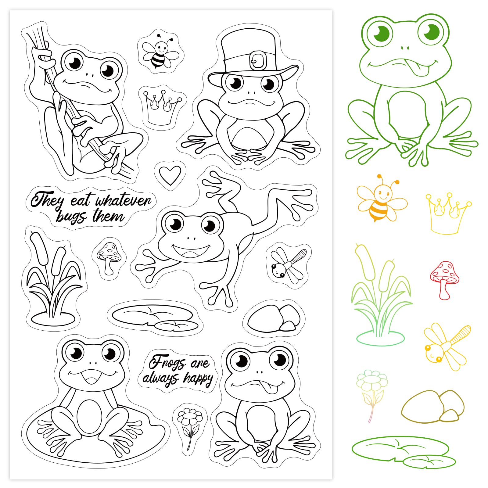 GLOBLELAND Frog Theme Clear Stamps Reeds Lotus Leaf Bee Dragonfly Transparent Silicone Stamp Seal for Card Making Photo Journal Decoration DIY Scrapbooking - Image 2