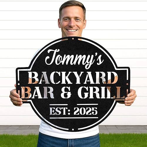 Miniatura 56 de Letrero de metal personalizado para barbacoa, letrero con nombre de bar personalizado para patio trasero, decoración de parrilla al aire libre,