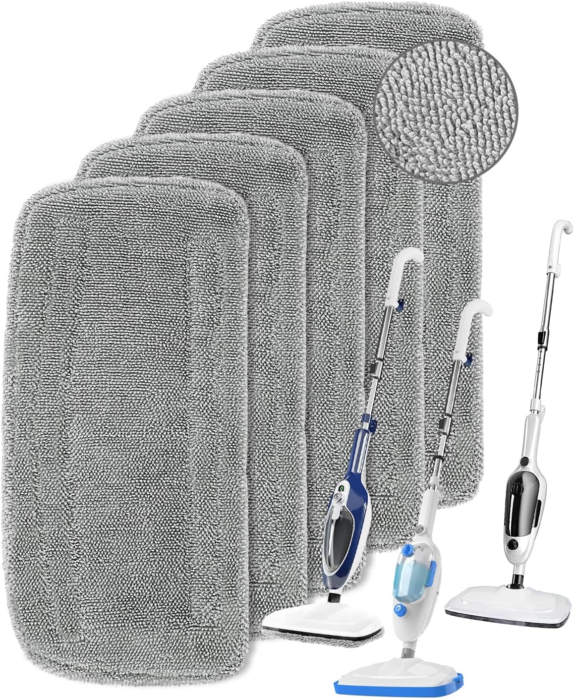 KEEPOW 5 Pack Steam Mop Replacement Pads Compatible with GorFanty Steam Mop Model GF-6610B/GF-6610, Washable and Reusable Microfiber Mop Replacement Pads Highly Absorbent for Multi-Surface
