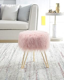 Comfortland Asiento Otomano Acolchado Peludo, Bancos de Tocador, Taburete Mullido, Mueble Decorativo Tapizado Reposapiés para Sala de Estar, Dormitorio, Habitación de los niños y vestidor (Rosado)