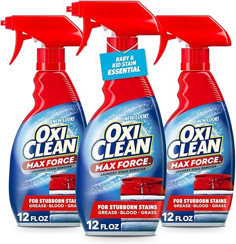 OxiClean Max Force - Spray quitamanchas para ropa sucia, productos esenciales para recién nacidos y bebés, tratamiento de manchas, 12 onzas