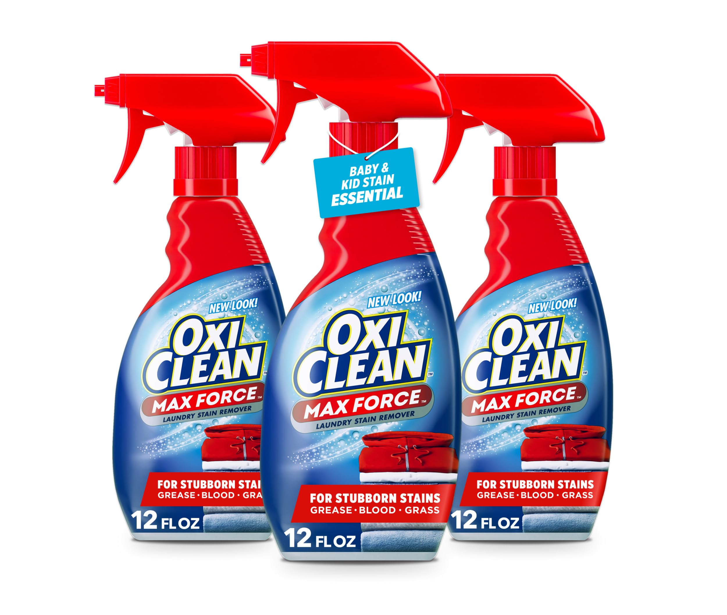 OxiClean Max Force Laundry Stain Remover Spray, Newborn & Baby Essentials, Stain Treater, 12 fl oz, 3-Pack