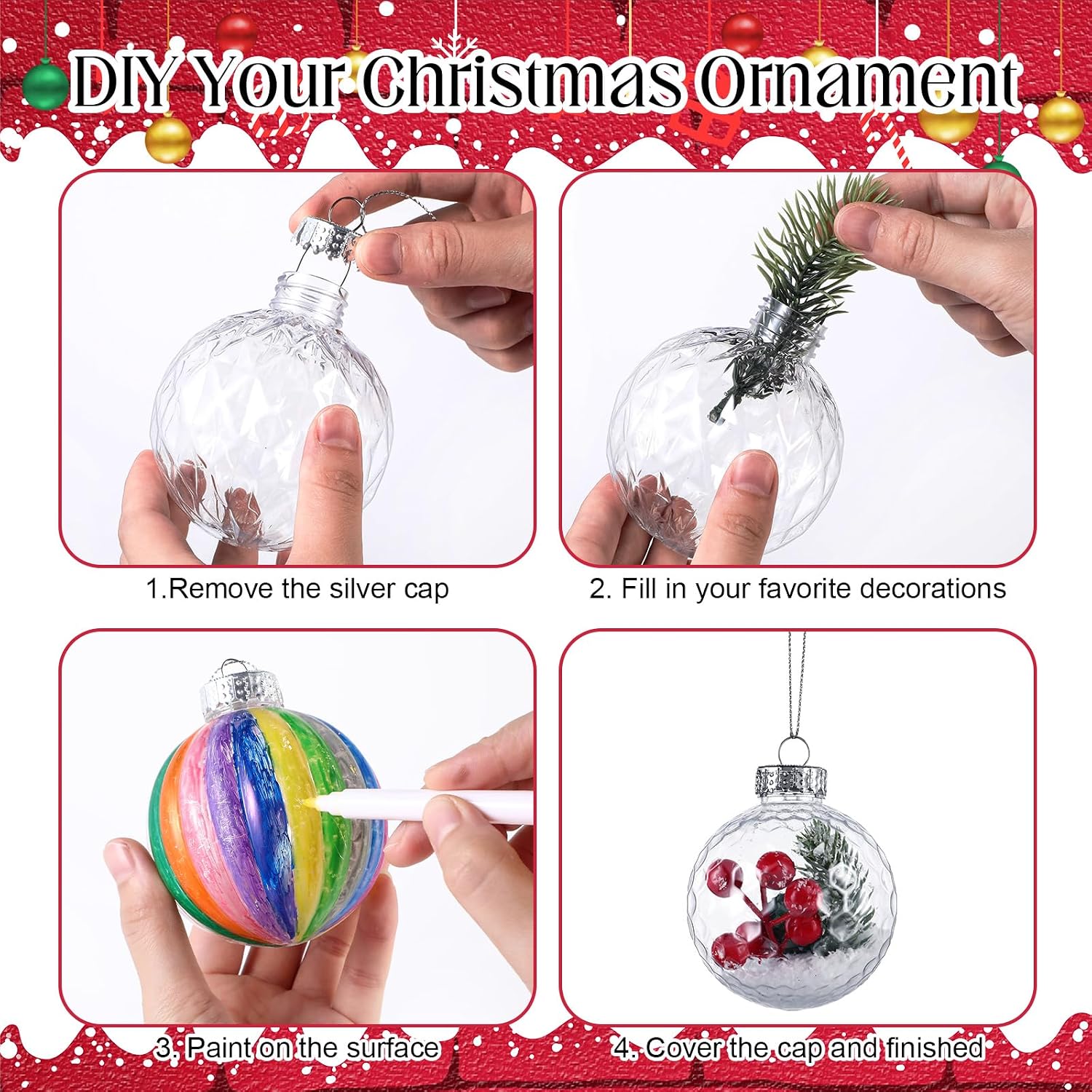 Christmas Fillable Ornaments Plastic Ball DIY Craft