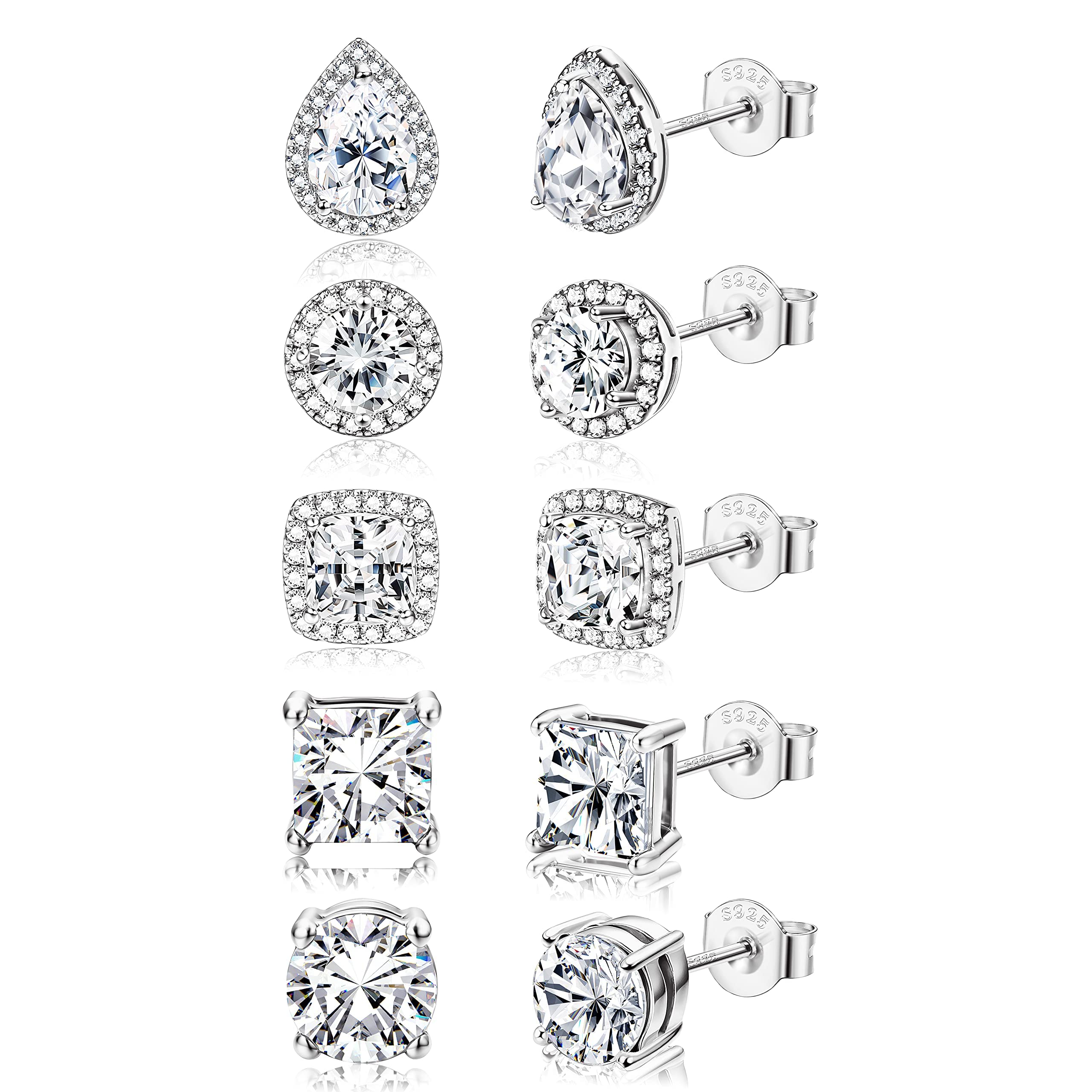 Morfetto Pendientes de Plata de Ley 925 Morfetto, Pendientes Grandes de Circonita Cúbica, Pendientes de Diamantes Falsos, Juego de Tachuelas de Plata, Pendientes de Circonita Cúbica