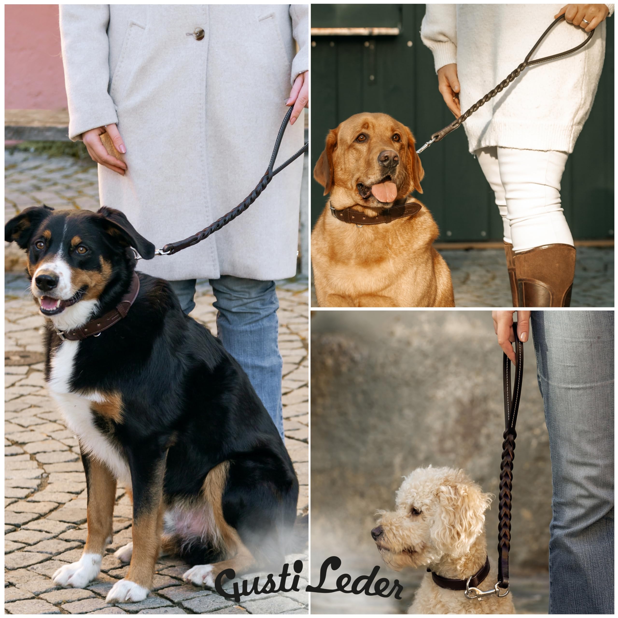 Gusti Leder Guinzaglio in pelle Hartwin – Guinzaglio corto per cani, guinzaglio stradale, guinzaglio per allenamento in pelle marrone