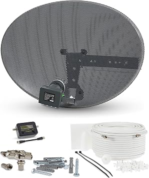 SSL Satellites Zone1 Dish Kit for SKY/Freesat/Astra/Polesat/Hotbird/Full HD, Latest MK4 Dish with Quad LNB, 5M RG6 White Cable, Signal Finder Satellite TV Finder, Brackets, Bolts, F Connectors