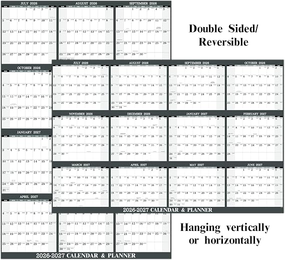 2026-2027 Large Dry Erase Calendar for Wall - JUL. 2026 - JUN. 2027, 34.6 x 22.9, 2026-2027 Yearly Wall Calendar, Vertical/Horizontal, Reversible - Grey