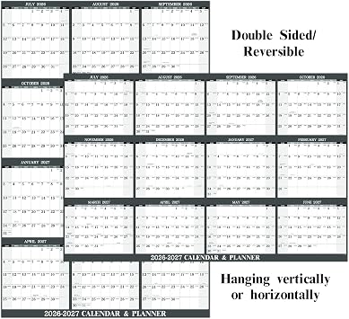 2026-2027 Large Dry Erase Calendar for Wall - JUL. 2026 - JUN. 2027, 34.6 x 22.9, 2026-2027 Yearly Wall Calendar, Vertical/Horizontal, Reversible - Grey