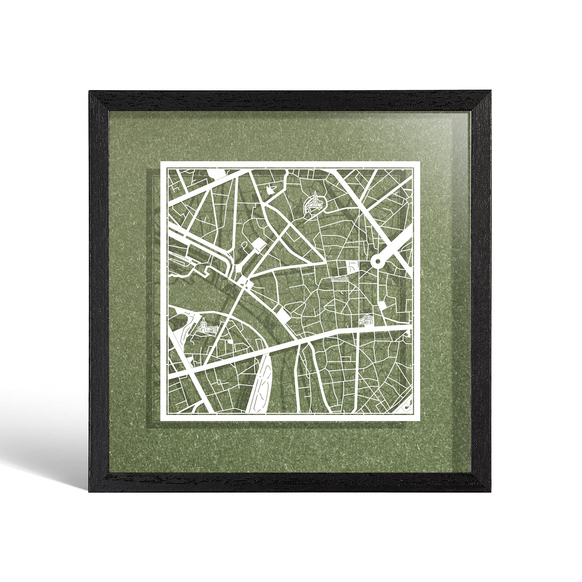 O3 DESIGN STUDIO Toulouse Paper Cut Map framed, White map, Black frame, 23x23 cm, Gift Boxed, 4 background color, self-changing, Paper Art