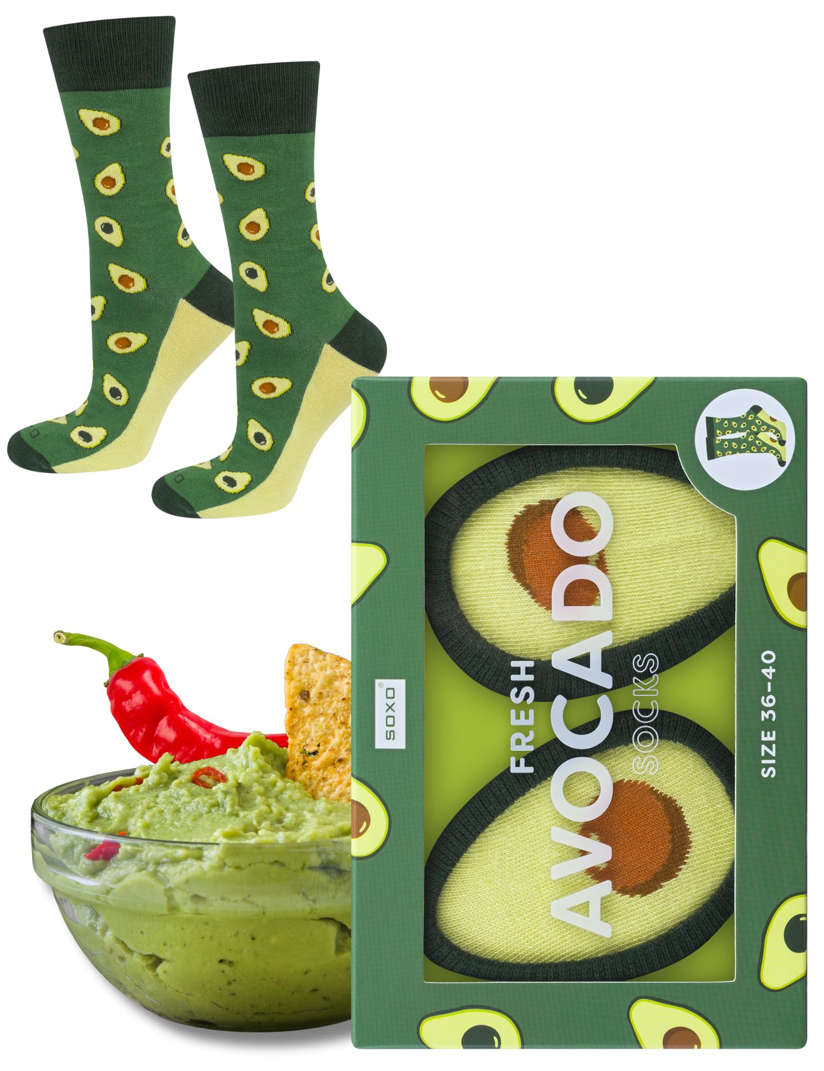 soxo Ice cream Avocado Socks Men Funny Women Gifts Mens Cotton Sock Ladies Gift Men's Presents 3-6.5 Avocado