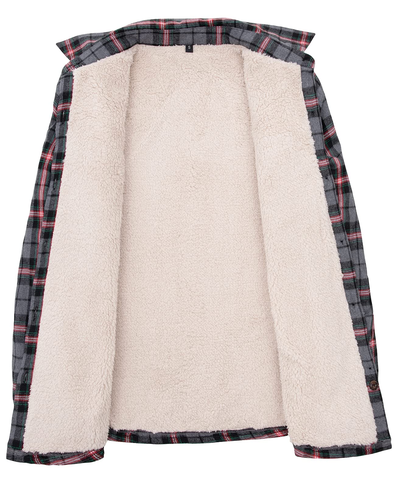 ZENTHACE Damen-Sherpa-Fleece-Futterte Plaid-Flannel-Jacke, Knopfverschluss-Flannel-Hemdjacke (Vollständige Sherpa-Futterung)