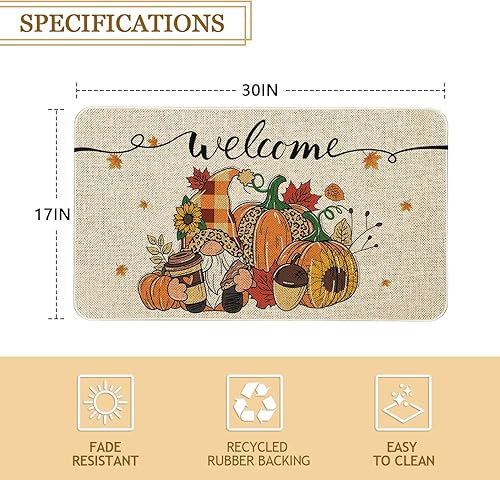 Miniatura 10 de Tapete de otoño de 30 x 17 pulgadas, tapete de otoño para puerta de camión, calabaza, tapete de entrada para interiores y exteriores,