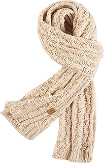 Women's Ribbed Knit Scarf Winter Warm Long Big Wrap Cashmere Wool Thick ...