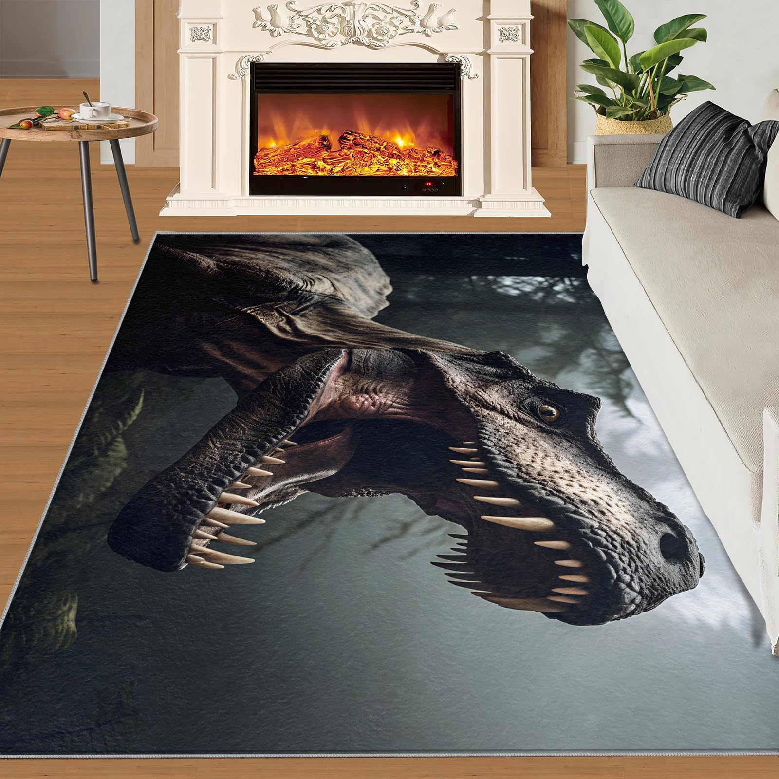 SANSJI 3D Dinasour Rugs for Bedroom - 120 x 170, Ancient Animals Area Rug, Stain Resistant Washable Non Slip, Forest Dino Style, Animal Theme, Soft Low Pile Rectangle Carpet