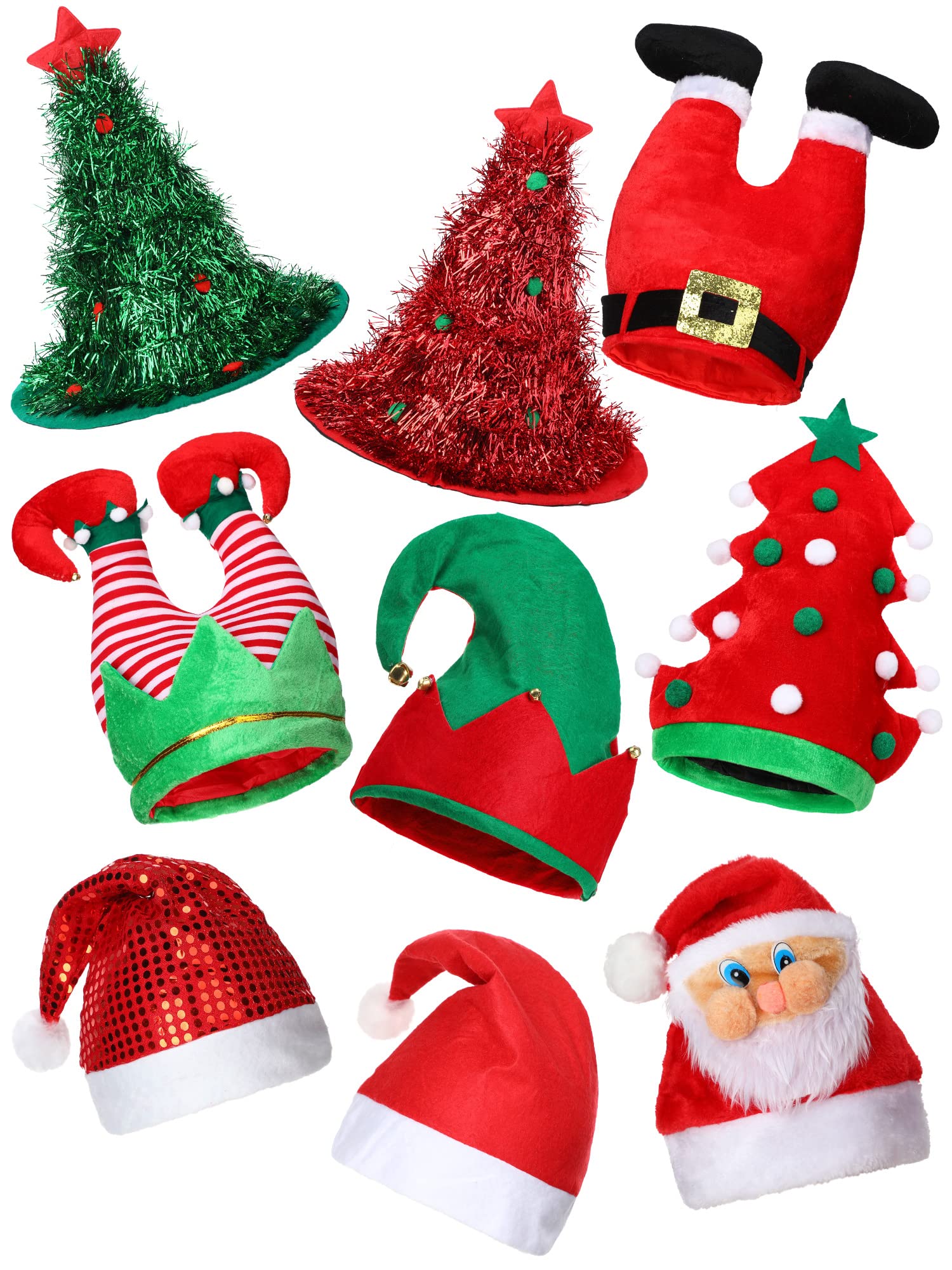 Laumoi 9 Pcs Christmas Hats Santa Xmas Hats Funny Christmas Tree Elf Pants Hat Crazy Hat for Adults Xmas Party Costume(Lovely)