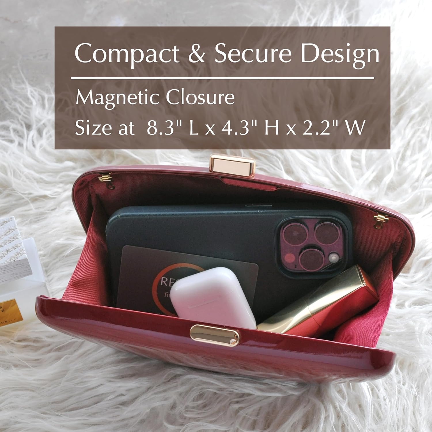 HOXIS Glossy Patent Leather Evening Clutch Bag with Detachable Chain Women's Purse for Wedding Party Prom - Image 5