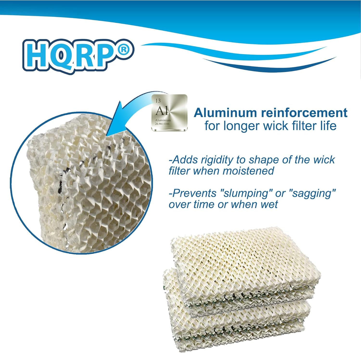 HQRP Bundle: 4 Wick Filters and 2 Bottle Valve Caps compatible with Essick Air AIRCARE MoistAir EA1407, HD1407, HD1409, EA14070, HD14070 Humidifiers, HDC12 HDC-12 509229-1 Replacement