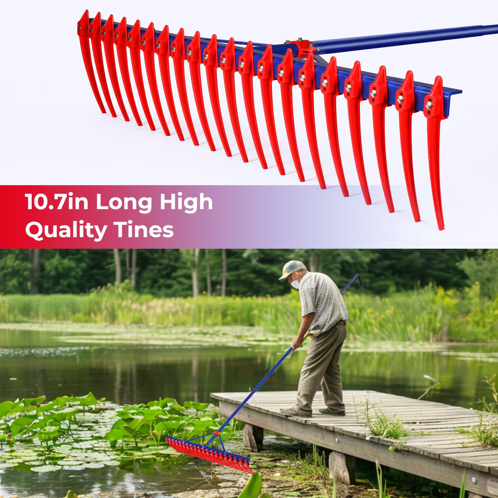 Rastrello per Erba Acquatico Larghezza di Taglio Fino a 75 cm, Spazzolatrice per Erbacce Acquatiche Indesiderate con 10 m Corda, Tagliaerba per Laghetti Usato in Laghi, Stagni, Moli e Spiagge | IT