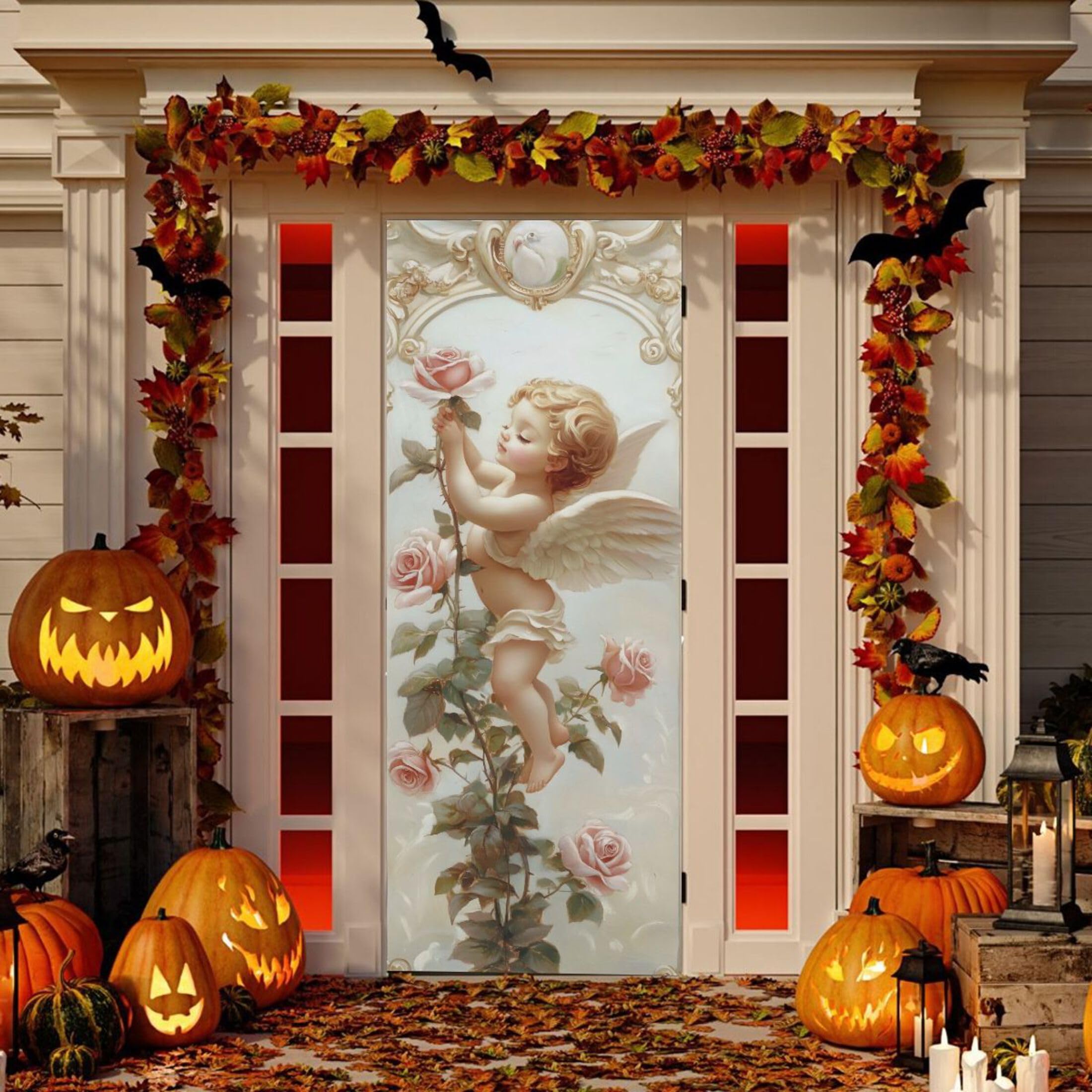 Graziosa copertura per porta a forma di angelo, in tessuto elastico ad alta elasticità, per feste festive, decorazione per la casa, 89 x 200 cm