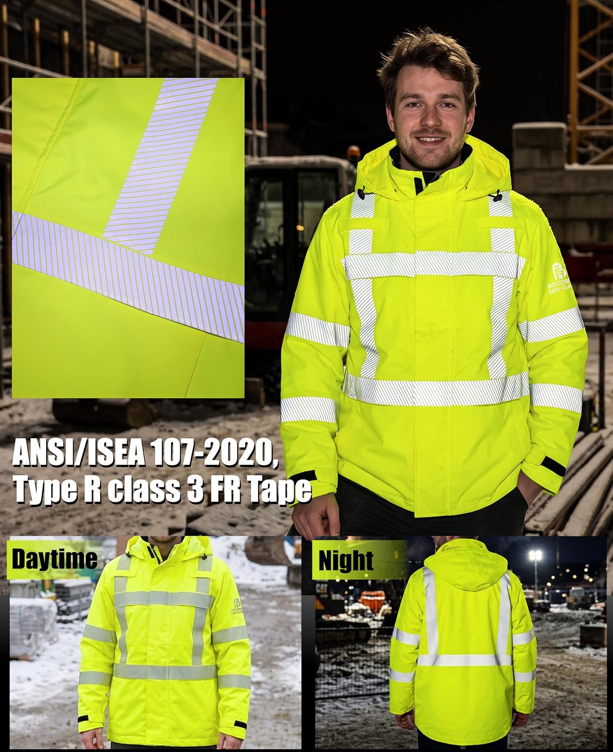 BOCOMAL FR Rain jackets Insulated High Vis Reflective HRC3 Waterproof Coat