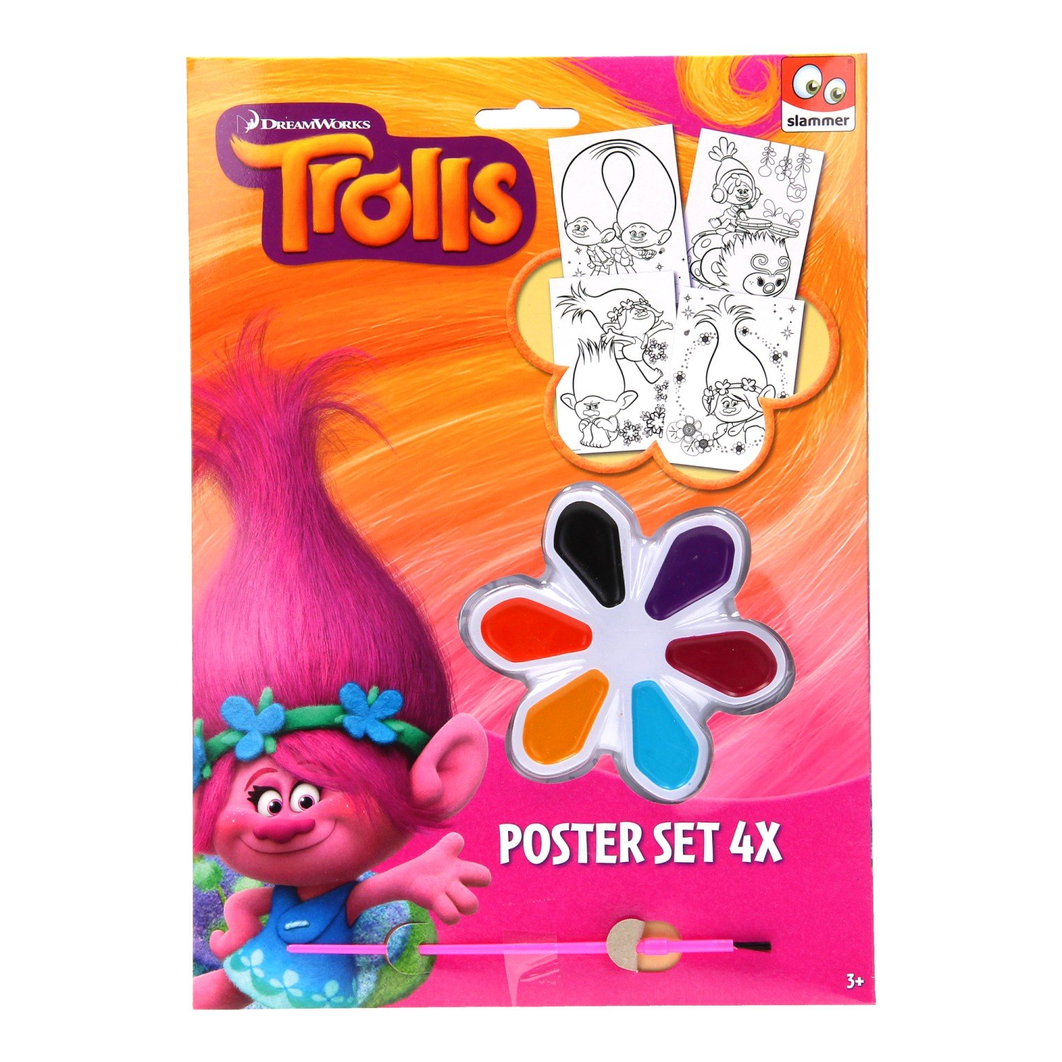Buy Dreamworks Trolls Pack of 4 Colouring Set With 6 Paints and Brush ...