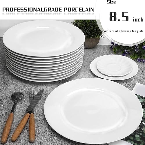 Miniatura 5 de Tienda - Juego de platos llanos blancos de 8 piezas, triple capa resistente al vidrio y al astillado, platos redondos ligeros, plato de postre,