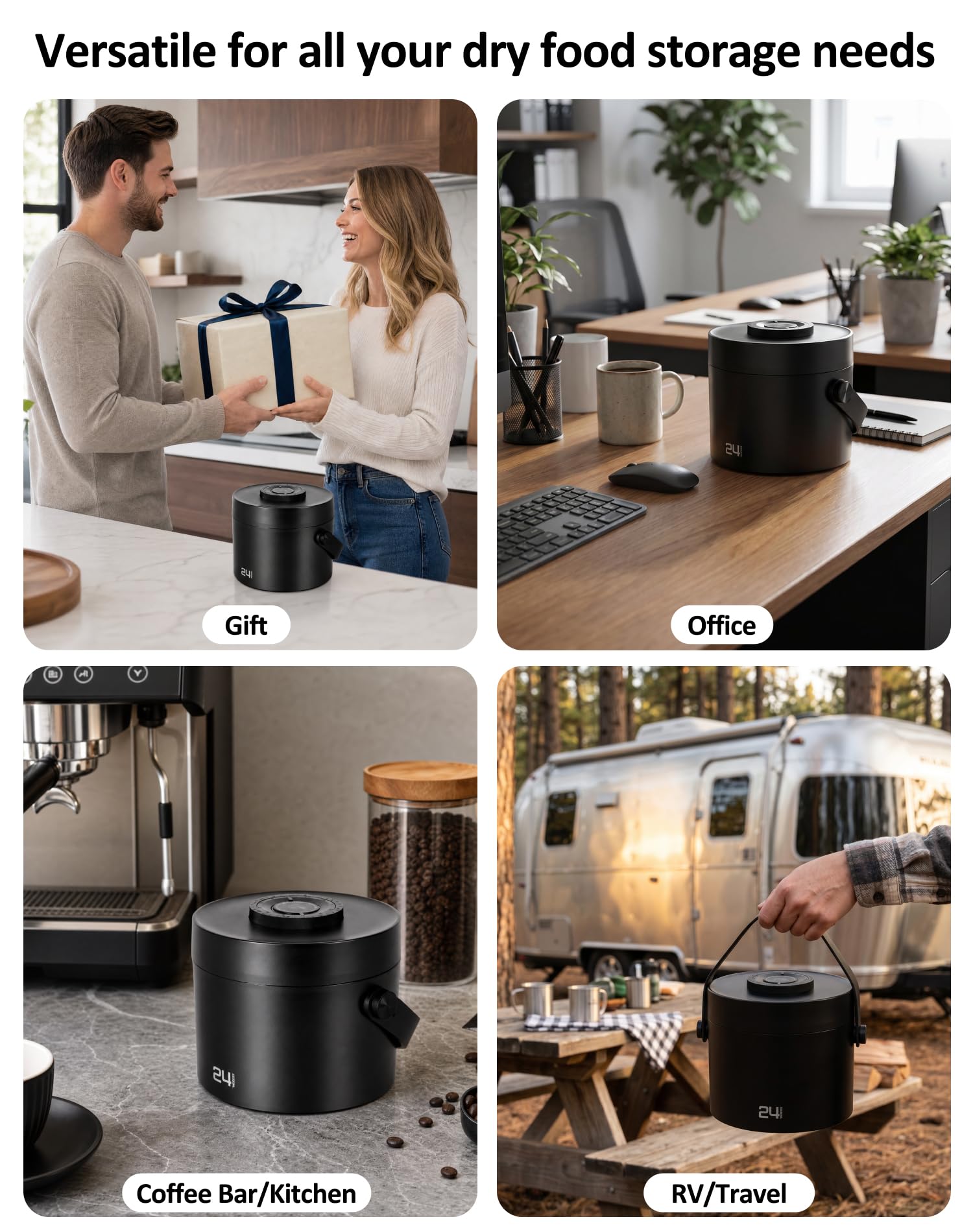 ROTTOGOON Automatischer Vakuum-Kaffeedose, wiederaufladbarer, luftdichter Kaffeebehälter mit 304 Edelstahl-Innenseite, Schaufel, Griff, versiegelte Kaffeebohnen-Aufbewahrungsbehälter für gemahlenen