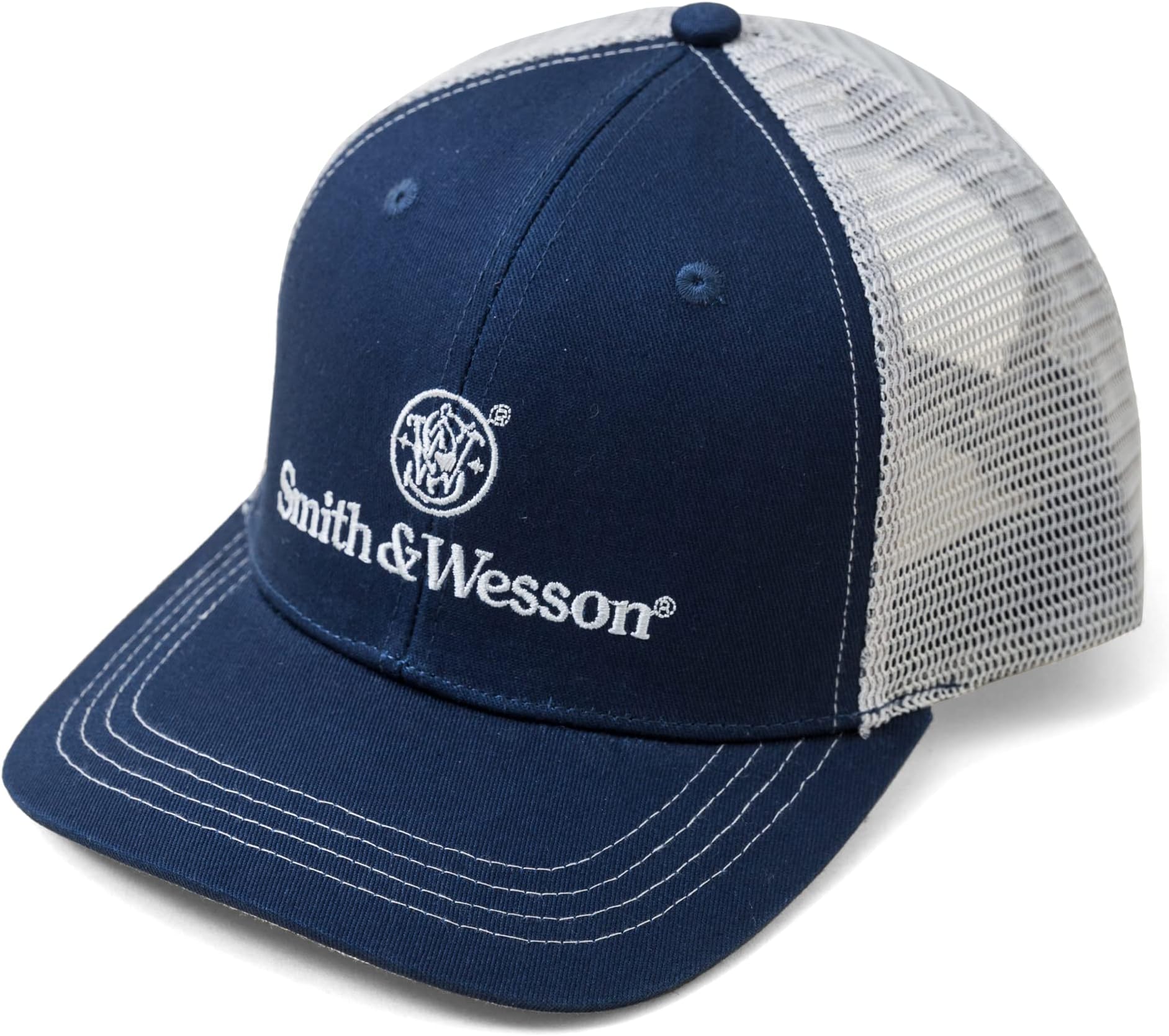 Officially Licensed Men's Trucker Hat, Classic S&W Embroidered Logo, Mid-Profile Baseball Cap
