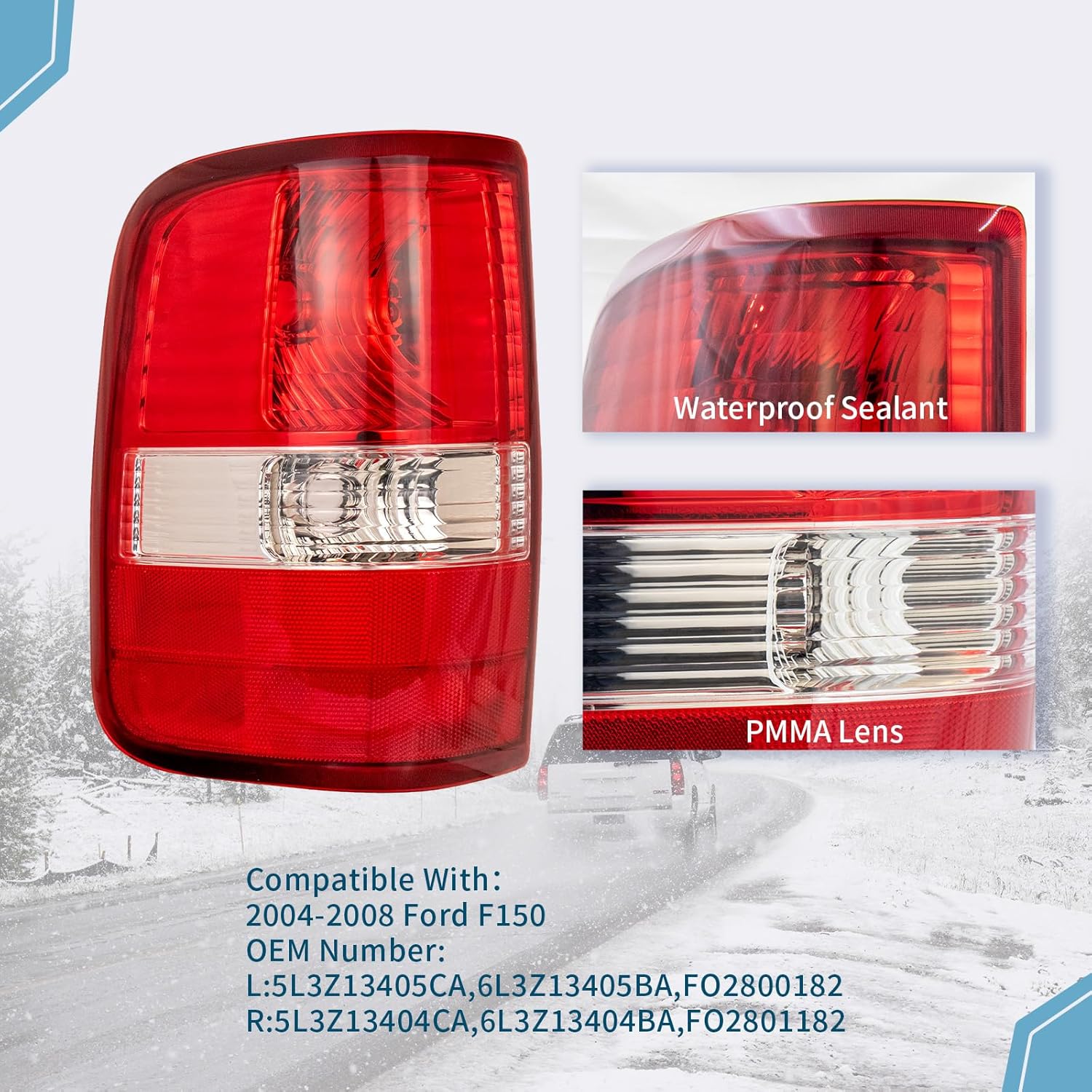 VPIMOZO Tail Light Compatible With 2004 2005 2006 2007 2008 Ford F150 F-150 Driver and Passenger Side Rear Brake Light Housing Replacement FO2800182 FO2801182