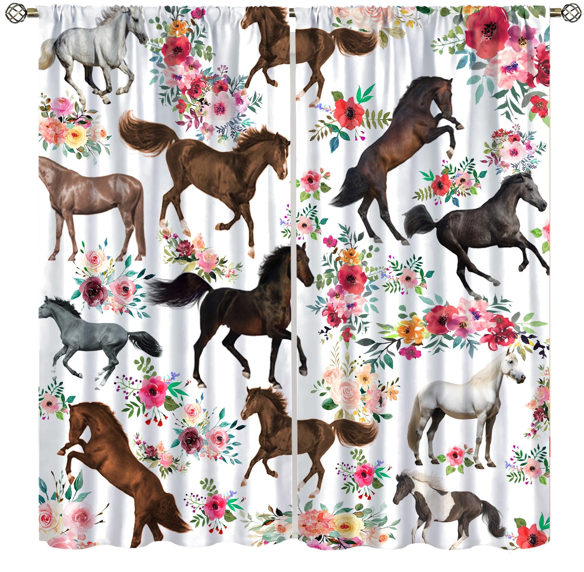 ShiTingYu Girls Horse Blackout Curtains with Watercolor Pink Flower Galloping Horse Pattern, Perfect for Cowgirls, Boys, Teens - Bedroom, Living Room, Kitchen Drapes - 42x45 Inch