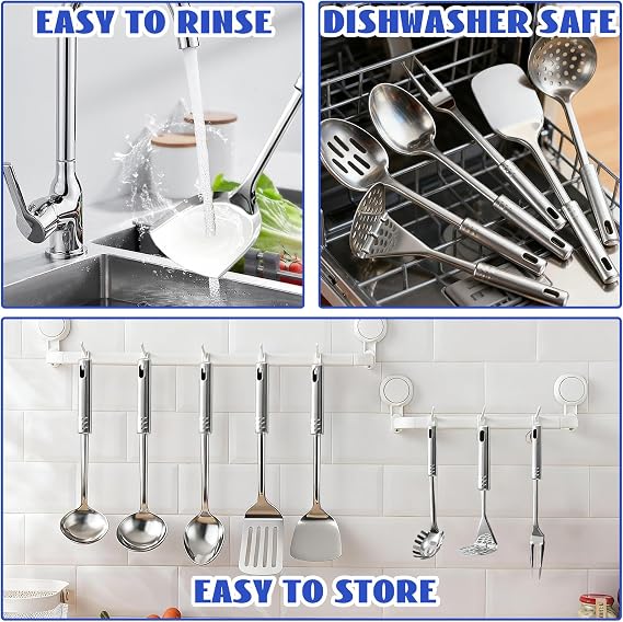 Kitchen Utensils Set 13pcs, Stainless Steel Cooking Utensil Set with Holder