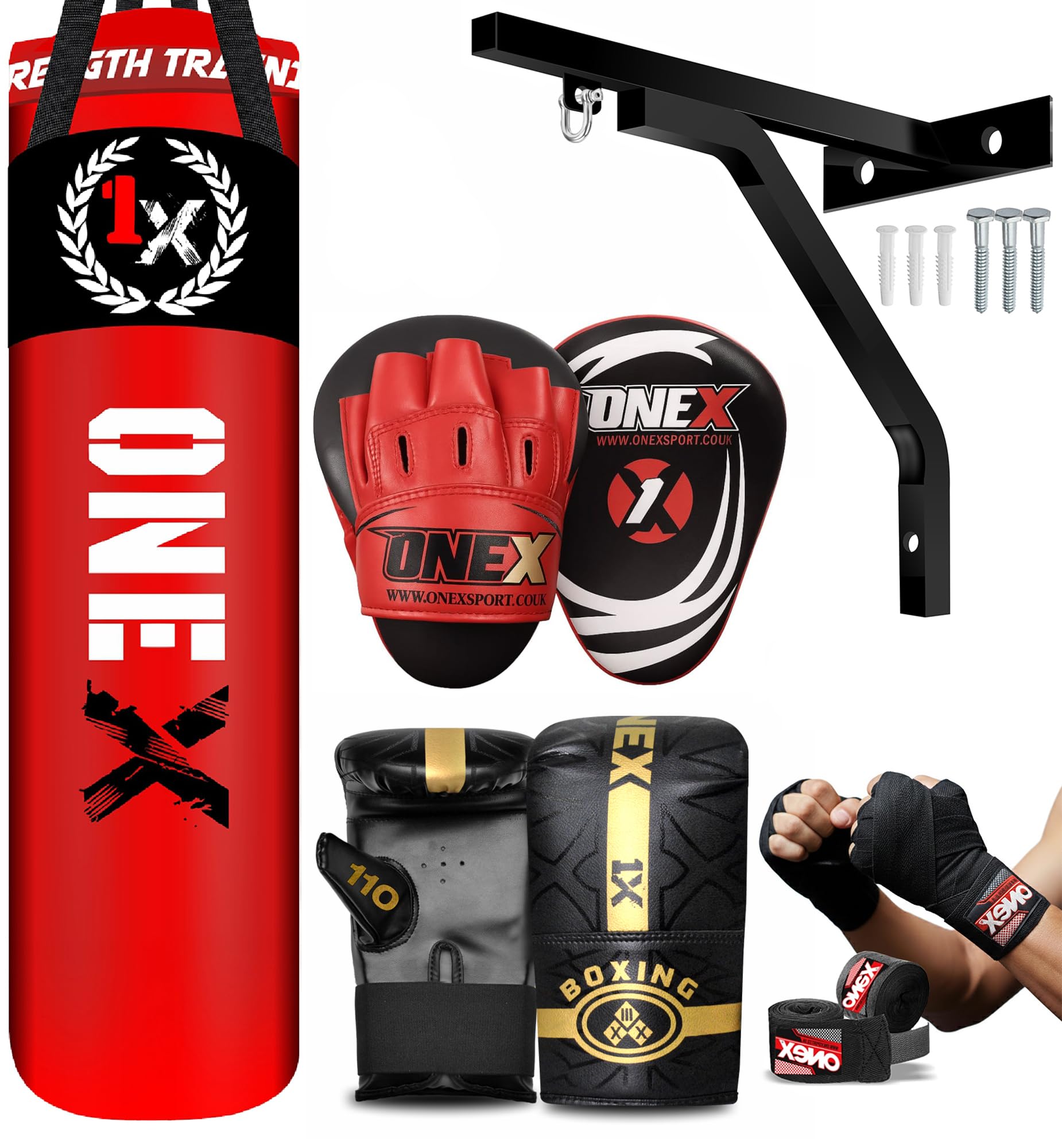 Boxing bag heavy duty 3ft – 4ft – 5ft punch bag with bag Mitts MMA Muay Thai Kickboxing punching bag best boxing equipment for Indoor or Outdoor boxing Training set (Red, 4ft)
